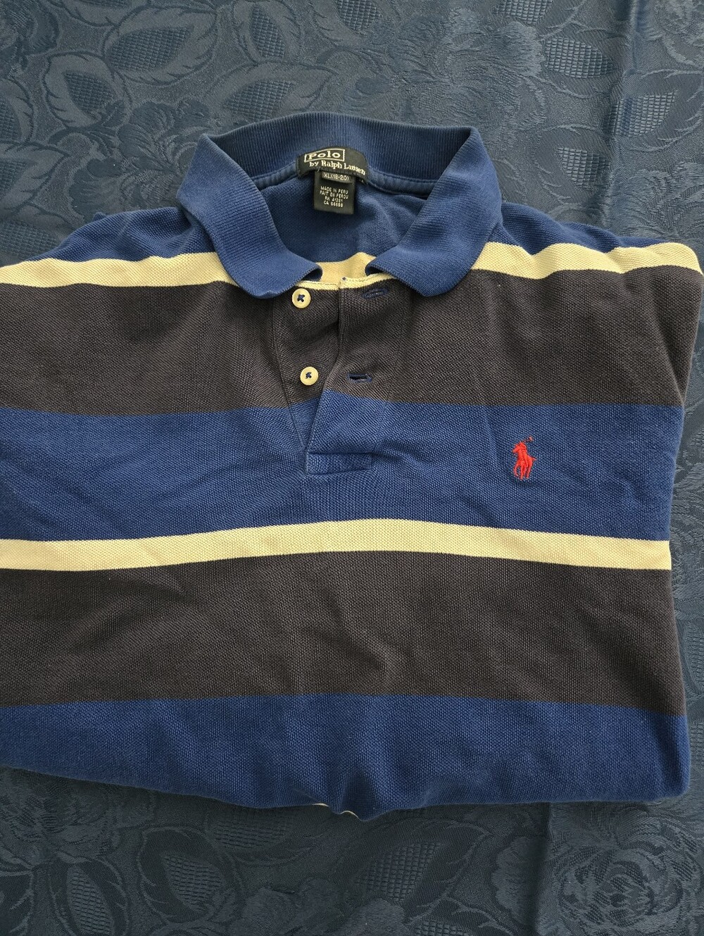 Polo by Ralph Lauren Boys' Blue & Navy Striped Polo Shirt with White Accents